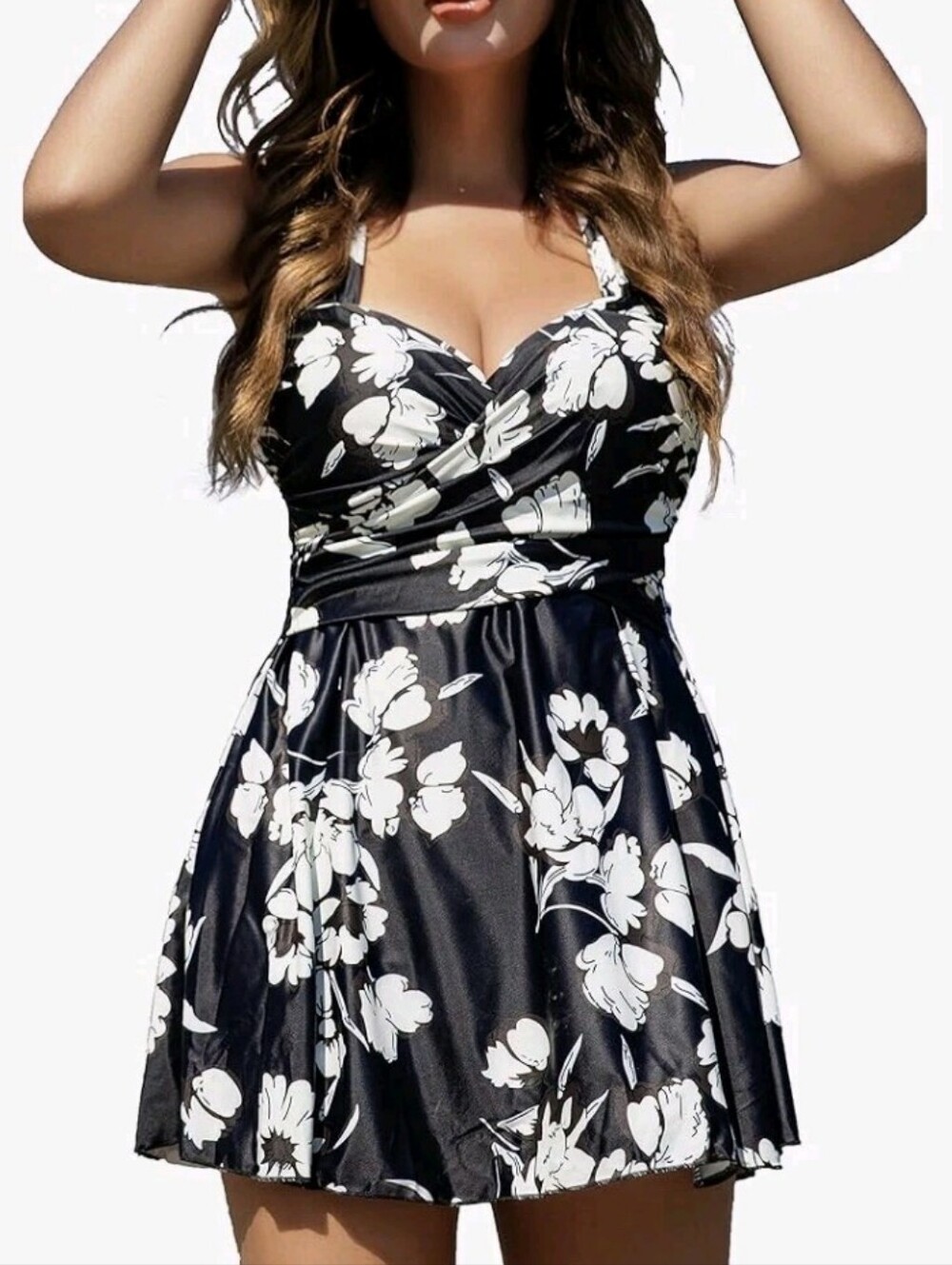 COCOPEAR Black Ivory Floral Crossover Swimdress XL
